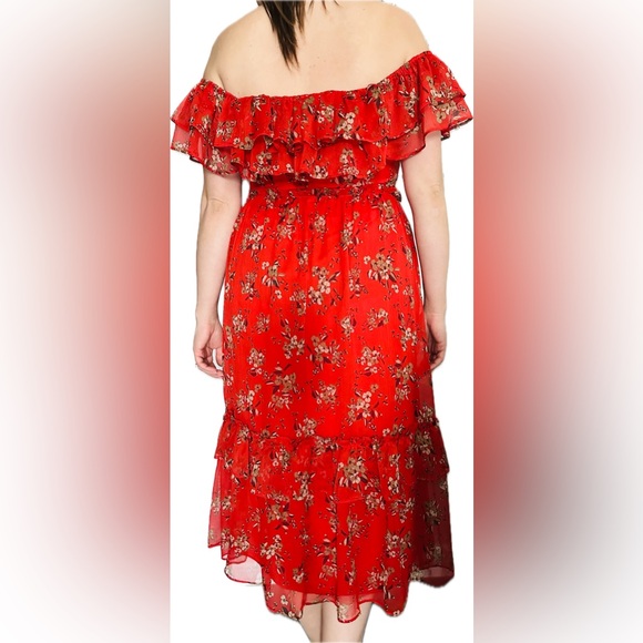 Zara Off-Shoulder Chiffon Floral Midi Dress size M - Picture 3 of 11